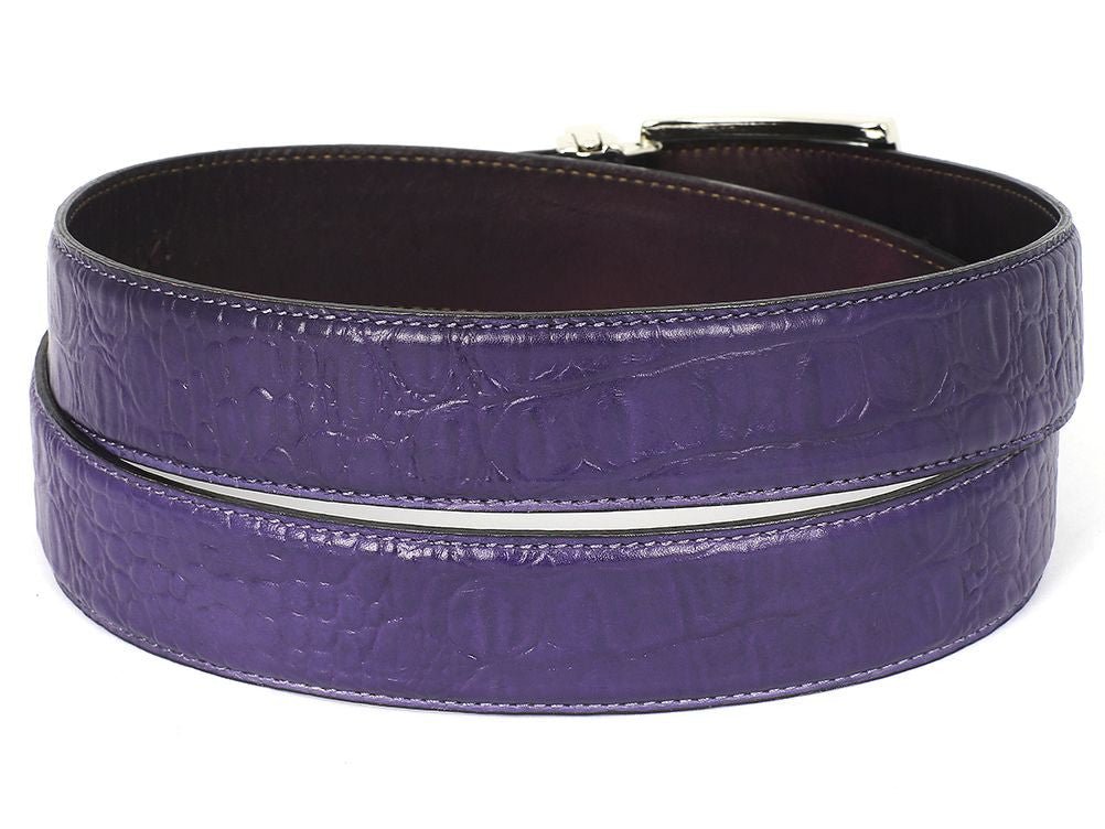 Paul Parkman Men's Crocodile Textured Leather Belt Purple (IDB02 RP)