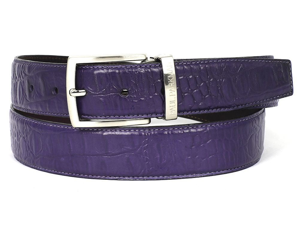Paul Parkman Men's Crocodile Textured Leather Belt Purple (IDB02 RP)