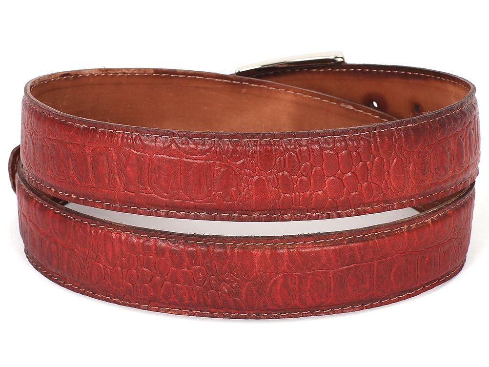 Paul Parkman Men's Crocodile Textured Leather Belt Reddish (IDB02 - RDH)