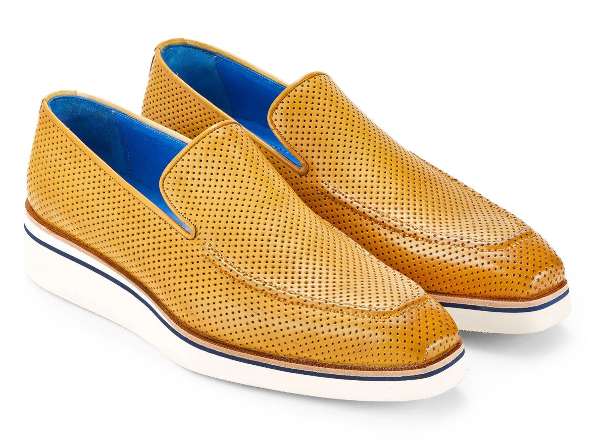 Paul Parkman Men's Custom Made Beige Smart Casual Perforated Leather Loafers 186 PR BEJ