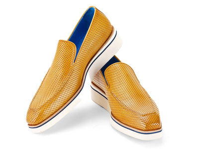 Paul Parkman Men's Custom Made Beige Smart Casual Perforated Leather Loafers 186 PR BEJ