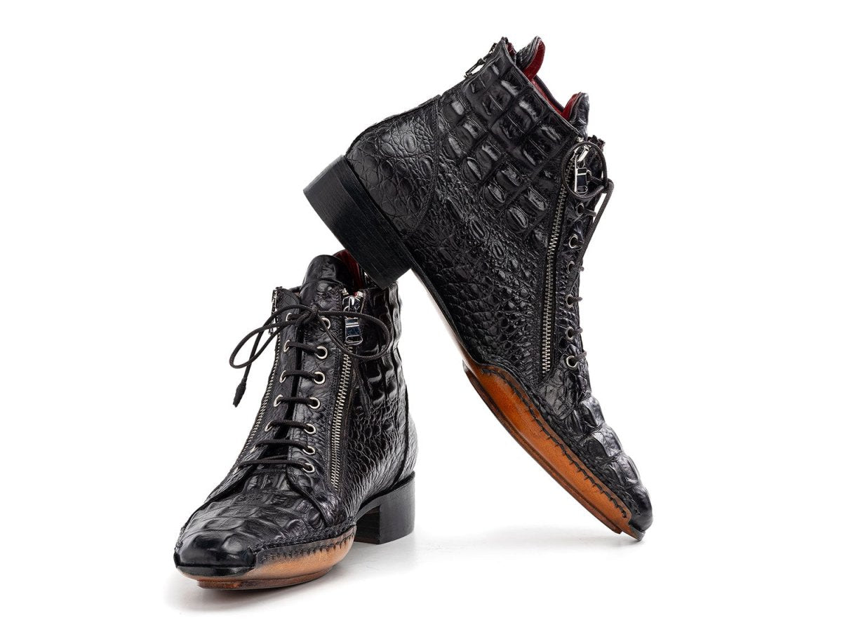 Paul Parkman Men's Custom Made Black Crocodile Textured Leather Zipper Boots 88APT68