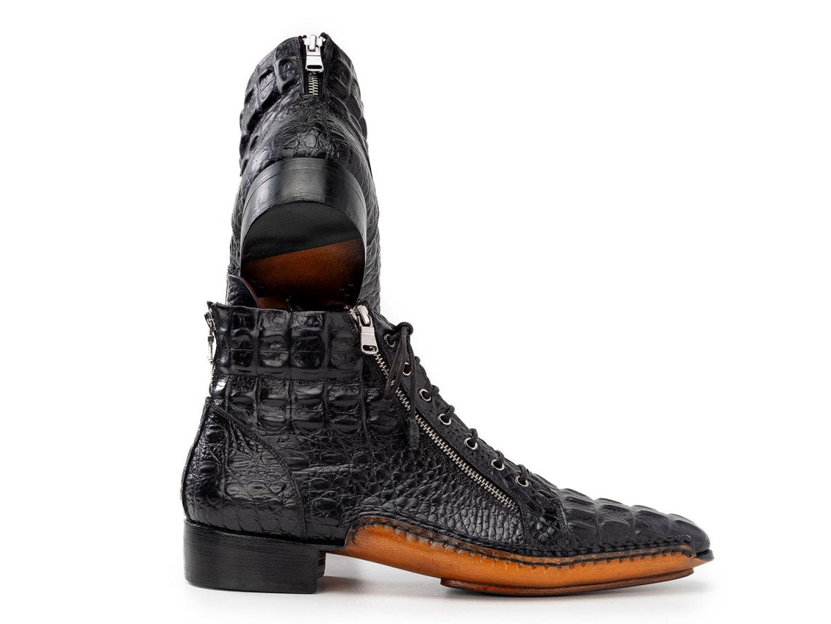 Paul Parkman Men's Custom Made Black Crocodile Textured Leather Zipper Boots 88APT68