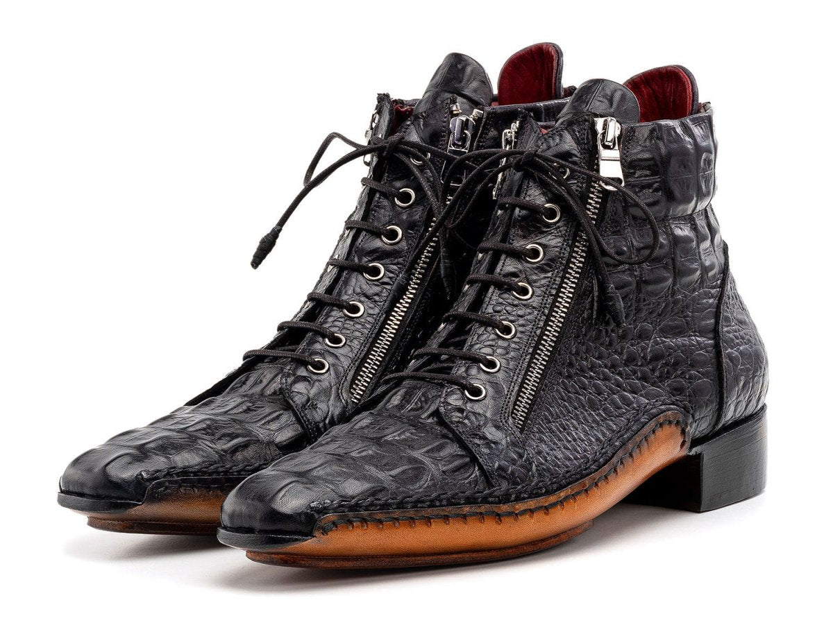 Paul Parkman Men's Custom Made Black Crocodile Textured Leather Zipper Boots 88APT68