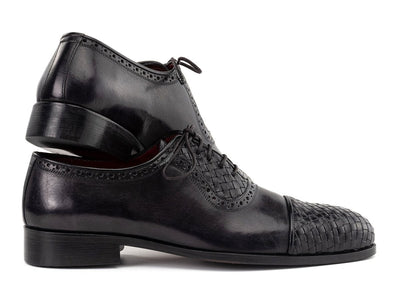 Paul Parkman Men's Custom Made Black Woven Leather Cap Toe Oxford Shoes 49851 BLK