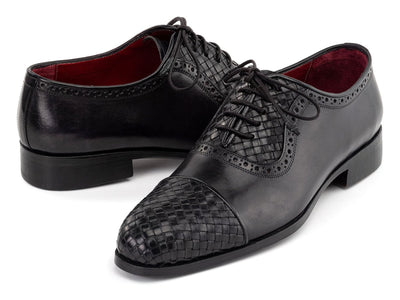 Paul Parkman Men's Custom Made Black Woven Leather Cap Toe Oxford Shoes 49851 BLK