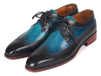 Paul Parkman Men's Custom Made Blue Dual Tone Wingtip Derby Shoes 6931BLU