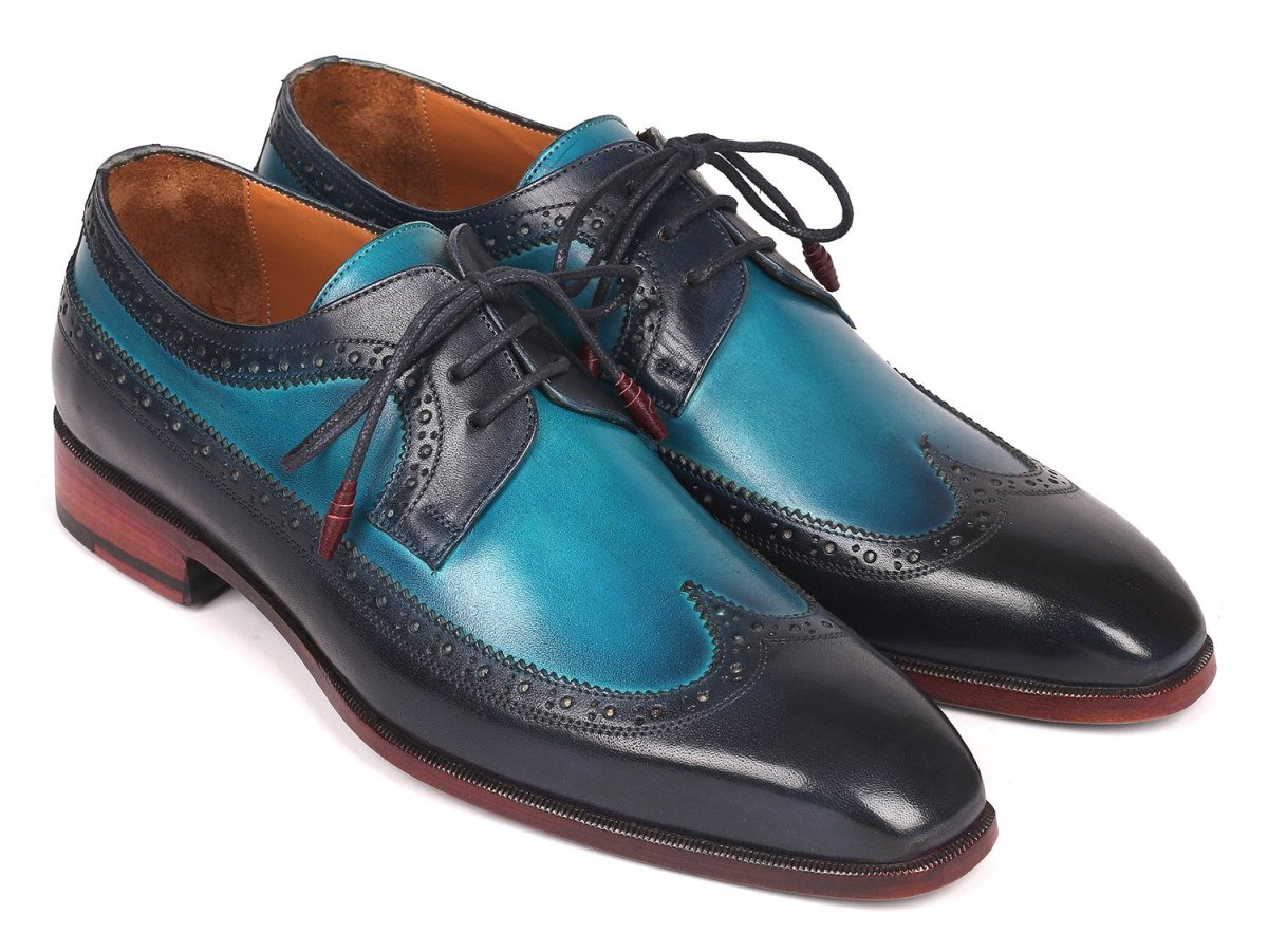 Paul Parkman Men's Custom Made Blue Dual Tone Wingtip Derby Shoes 6931BLU