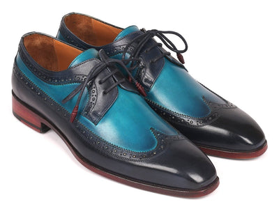 Paul Parkman Men's Custom Made Blue Dual Tone Wingtip Derby Shoes 6931BLU