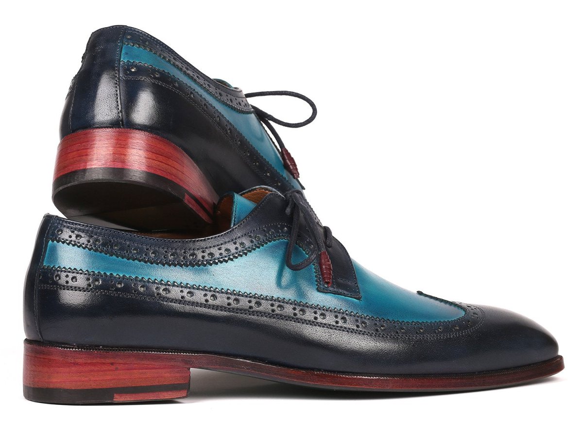 Paul Parkman Men's Custom Made Blue Dual Tone Wingtip Derby Shoes 6931BLU