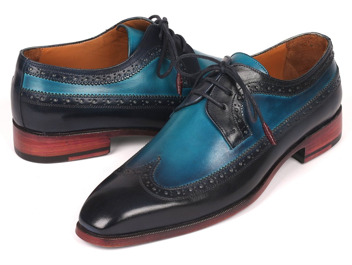 Paul Parkman Men's Custom Made Blue Dual Tone Wingtip Derby Shoes 6931BLU