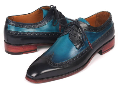 Paul Parkman Men's Custom Made Blue Dual Tone Wingtip Derby Shoes 6931BLU