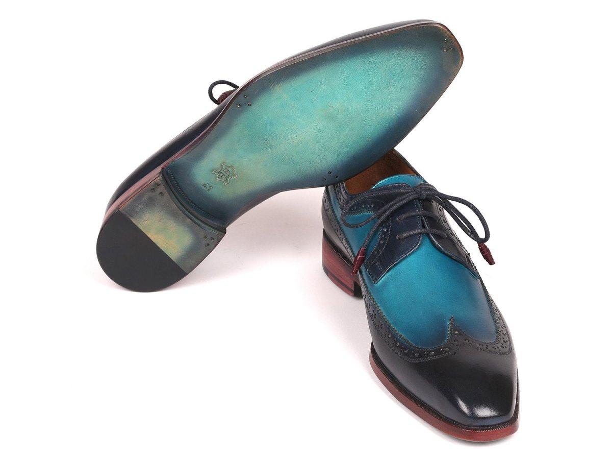 Paul Parkman Men's Custom Made Blue Dual Tone Wingtip Derby Shoes 6931BLU