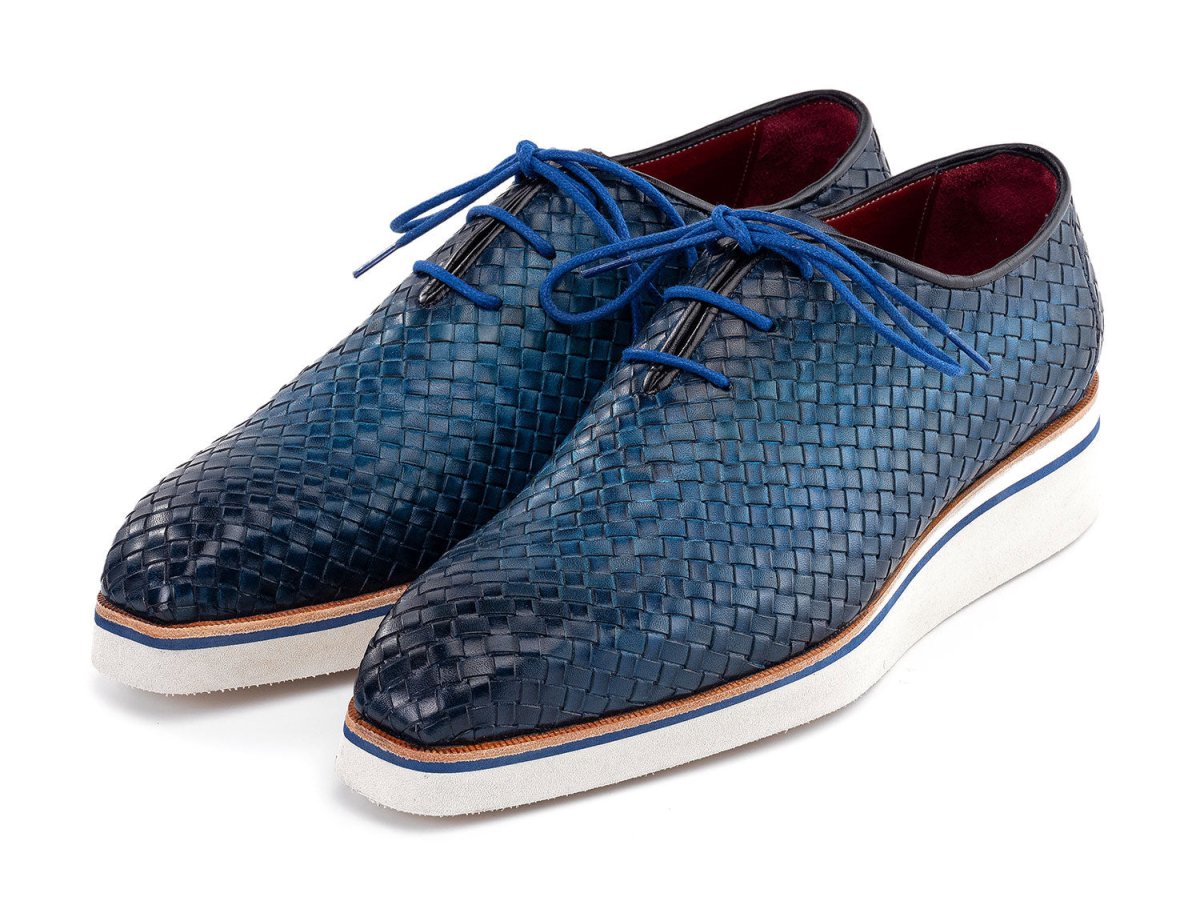 Paul Parkman Men's Custom Made Blue Woven Leather Smart Casual Shoes 182 WVN BLU