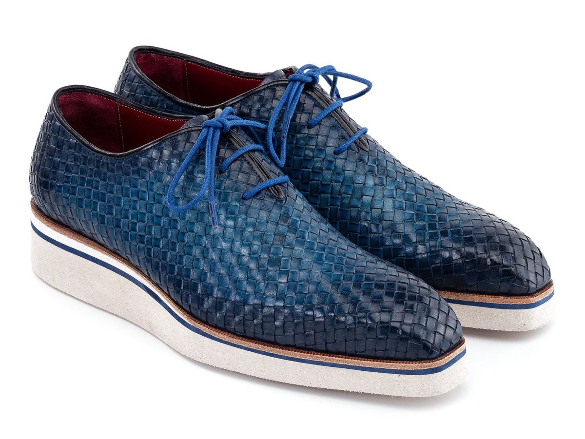 Paul Parkman Men's Custom Made Blue Woven Leather Smart Casual Shoes 182 WVN BLU