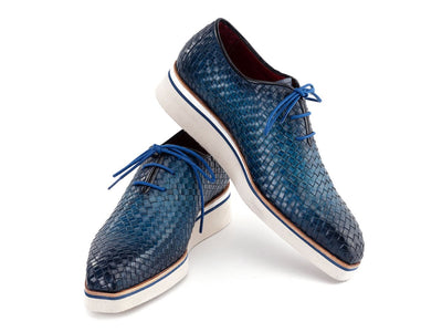 Paul Parkman Men's Custom Made Blue Woven Leather Smart Casual Shoes 182 WVN BLU