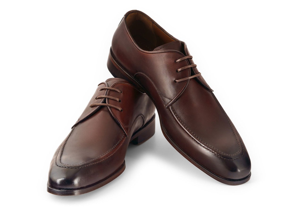 Paul Parkman Men's Custom Made Brown and Bordeaux Leather Apron Derby Shoes 33BRD92