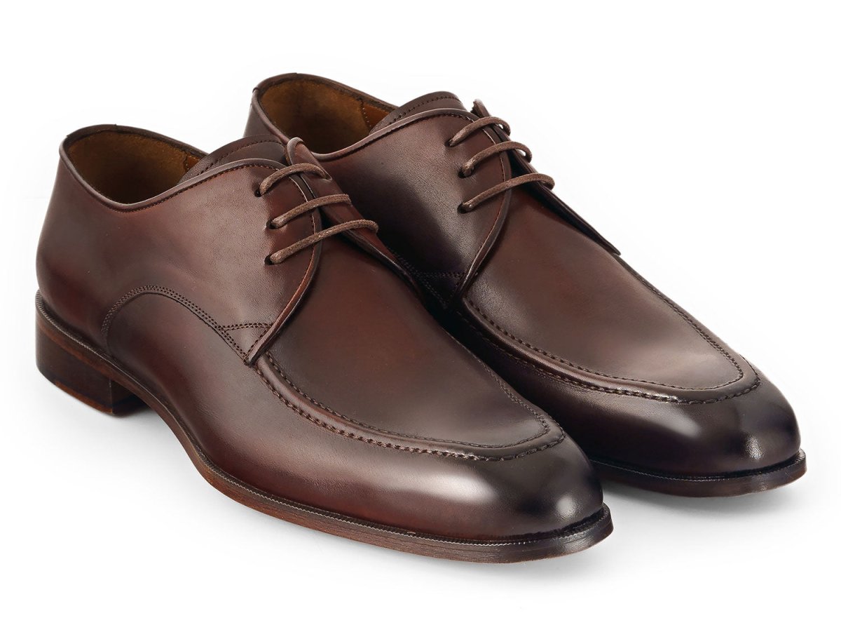 Paul Parkman Men's Custom Made Brown and Bordeaux Leather Apron Derby Shoes 33BRD92