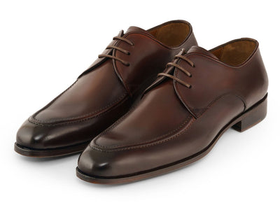 Paul Parkman Men's Custom Made Brown and Bordeaux Leather Apron Derby Shoes 33BRD92