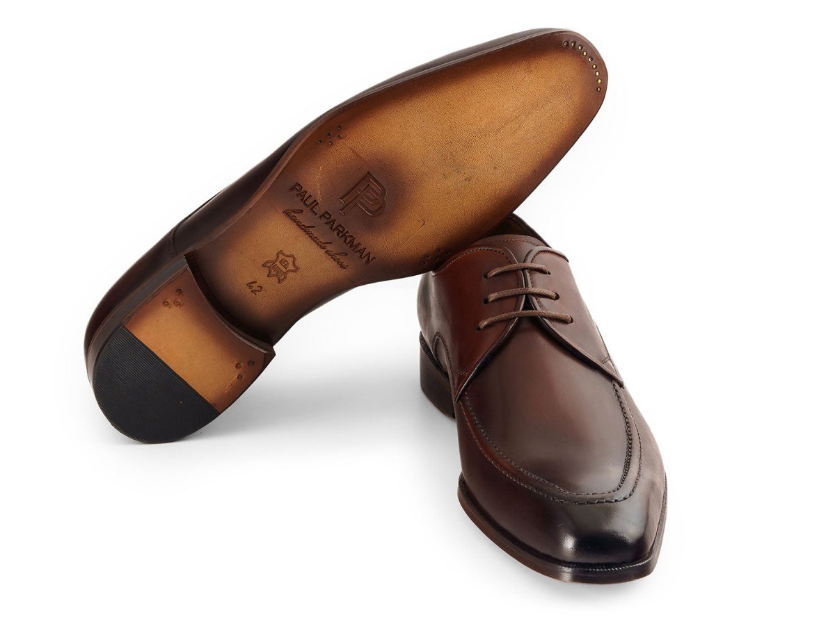 Paul Parkman Men's Custom Made Brown and Bordeaux Leather Apron Derby Shoes 33BRD92