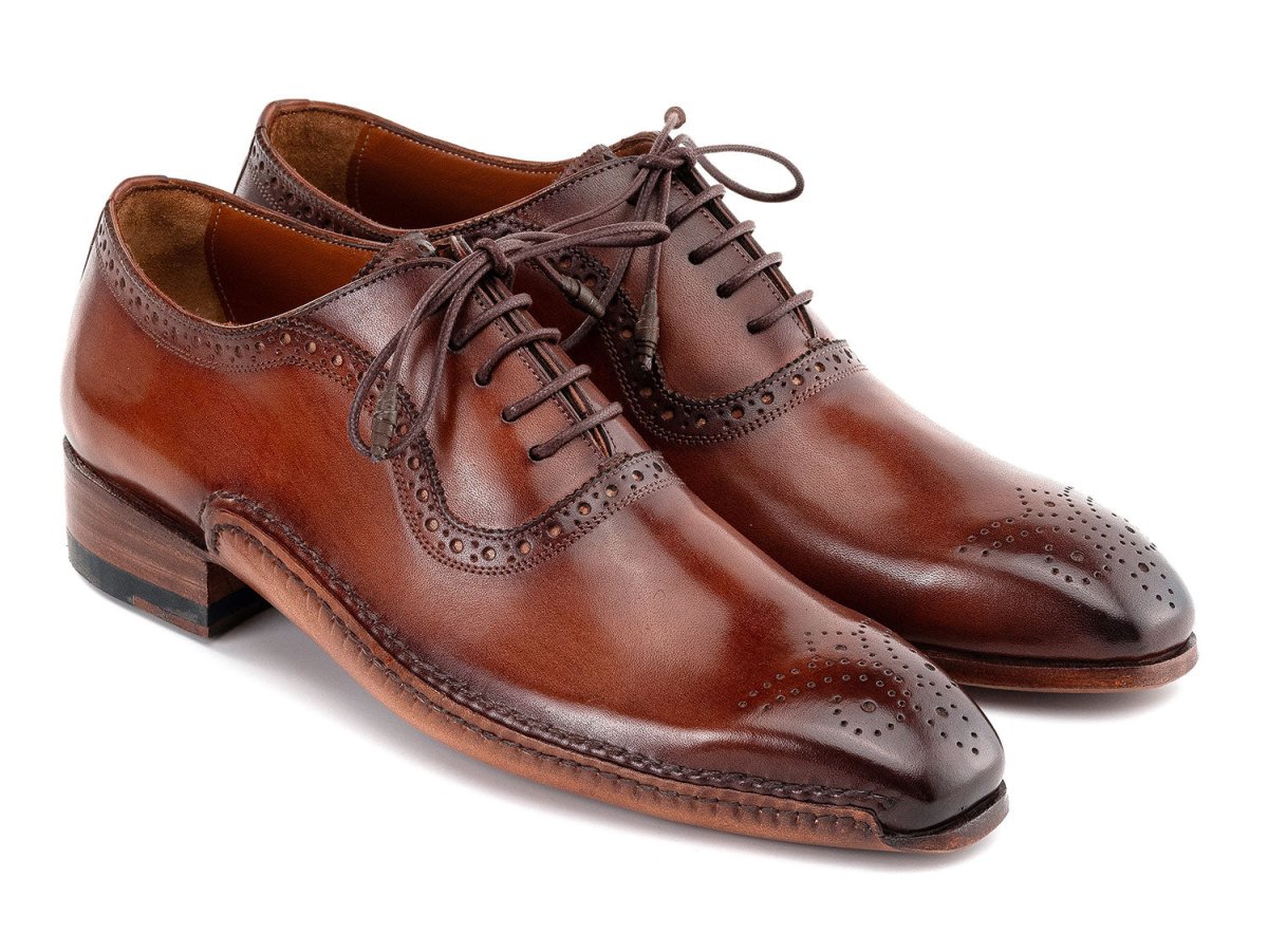 Paul Parkman Men's Custom Made Brown Burnished Leather Handmade Oxfords OPK296A