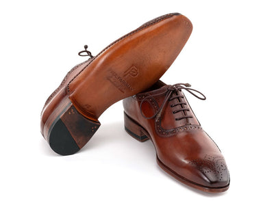 Paul Parkman Men's Custom Made Brown Burnished Leather Handmade Oxfords OPK296A