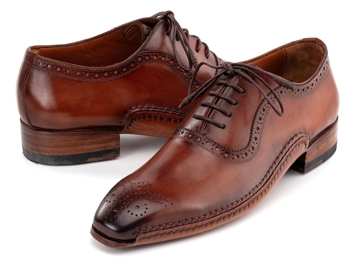 Paul Parkman Men's Custom Made Brown Burnished Leather Handmade Oxfords OPK296A