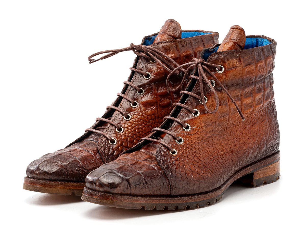 Paul Parkman Men's Custom Made Brown Croco Embossed Leather Boots 12811 BRW