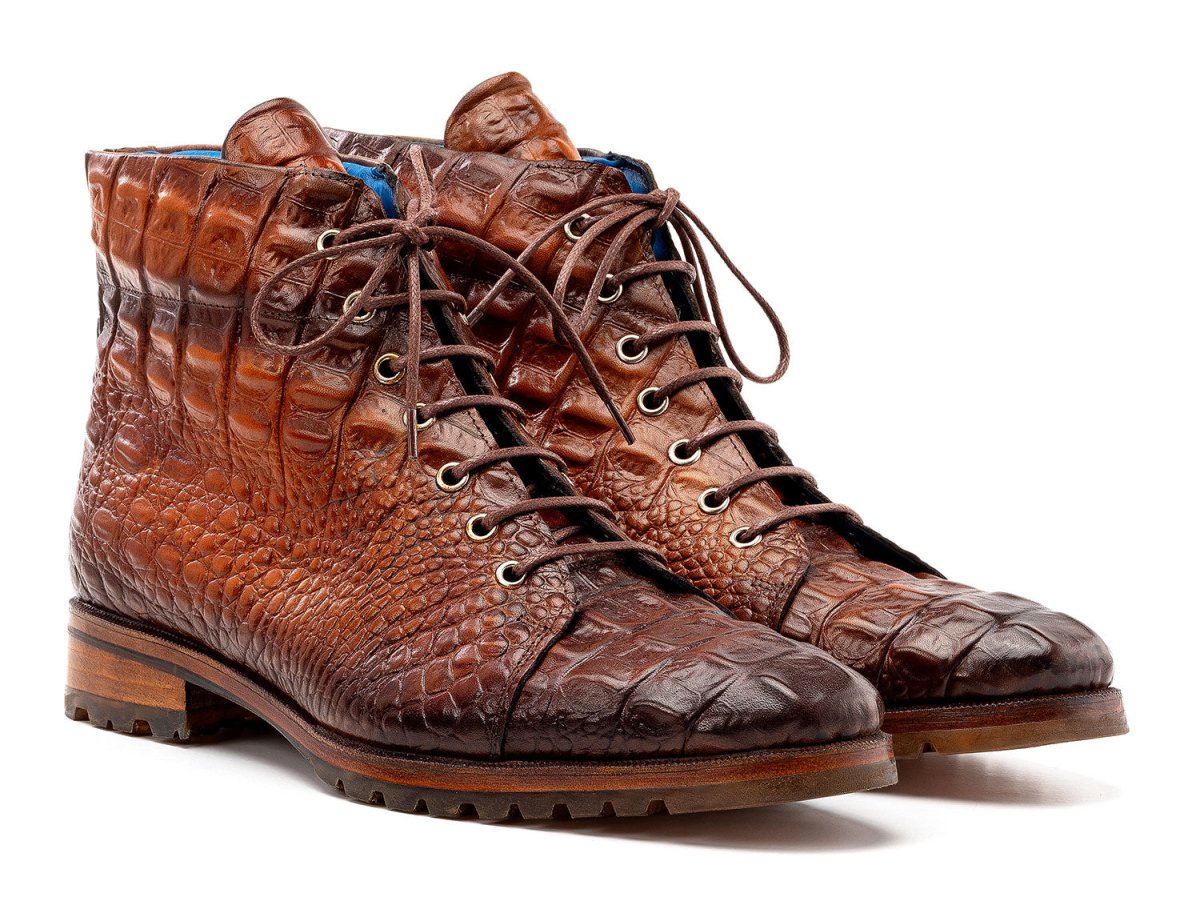 Paul Parkman Men's Custom Made Brown Croco Embossed Leather Boots 12811 BRW