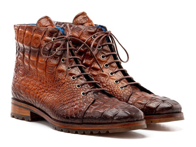 Paul Parkman Men's Custom Made Brown Croco Embossed Leather Boots 12811 BRW