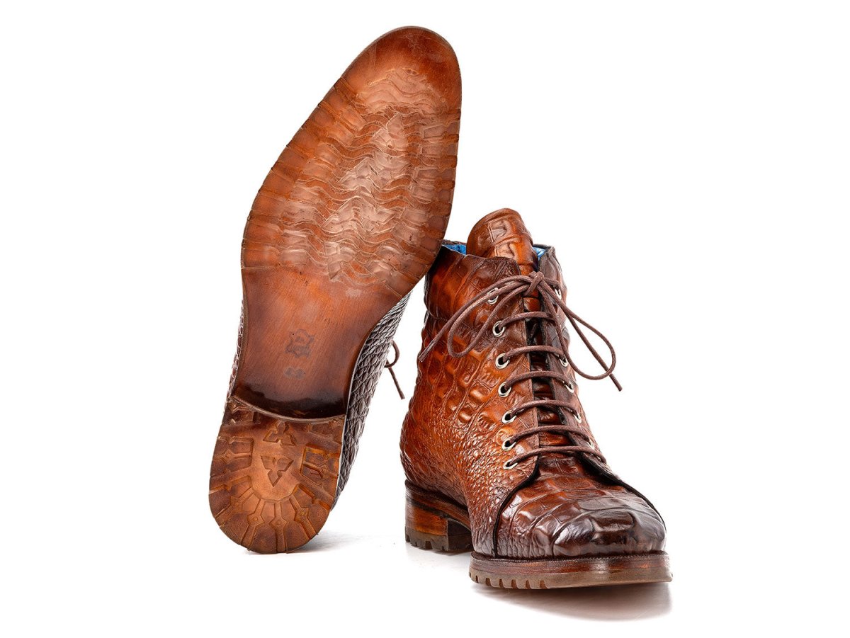Paul Parkman Men's Custom Made Brown Croco Embossed Leather Boots 12811 BRW