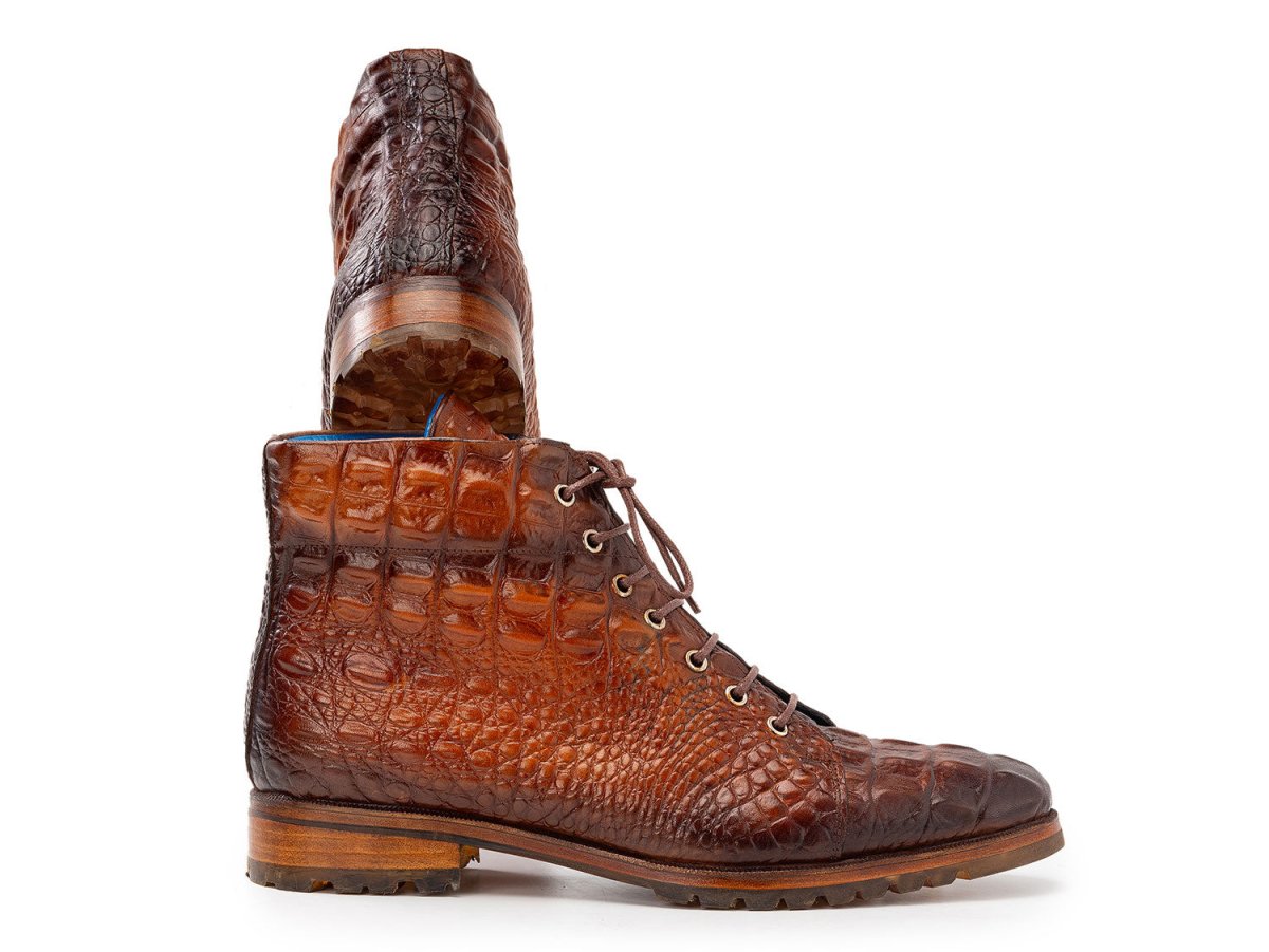 Paul Parkman Men's Custom Made Brown Croco Embossed Leather Boots 12811 BRW