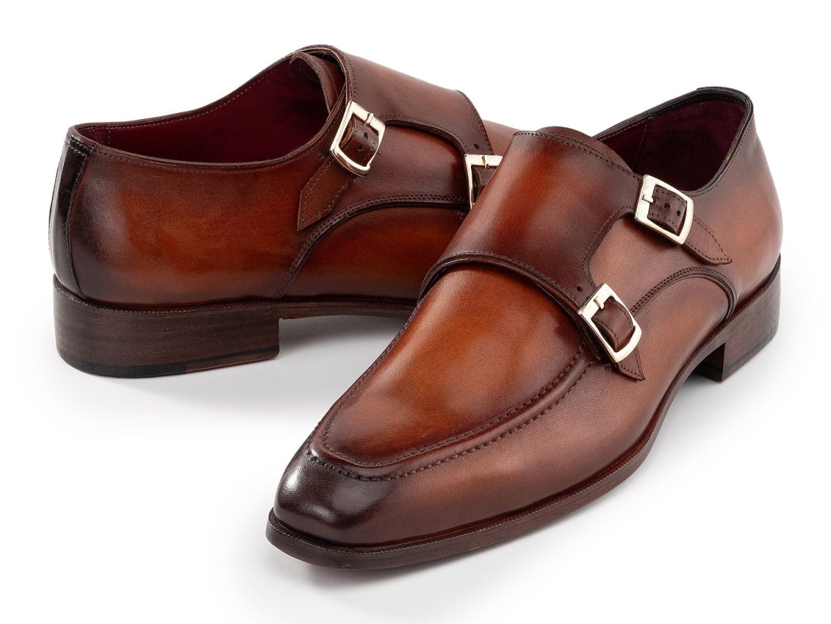 Paul Parkman Men's Custom Made Brown Leather Double Monkstrap Shoes SW537BW