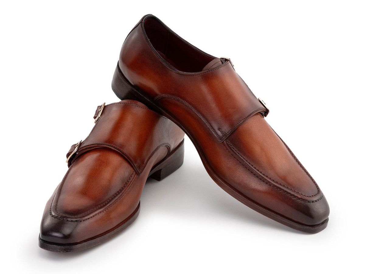 Paul Parkman Men's Custom Made Brown Leather Double Monkstrap Shoes SW537BW