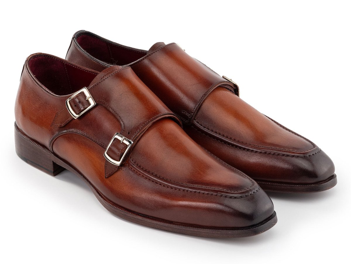 Paul Parkman Men's Custom Made Brown Leather Double Monkstrap Shoes SW537BW
