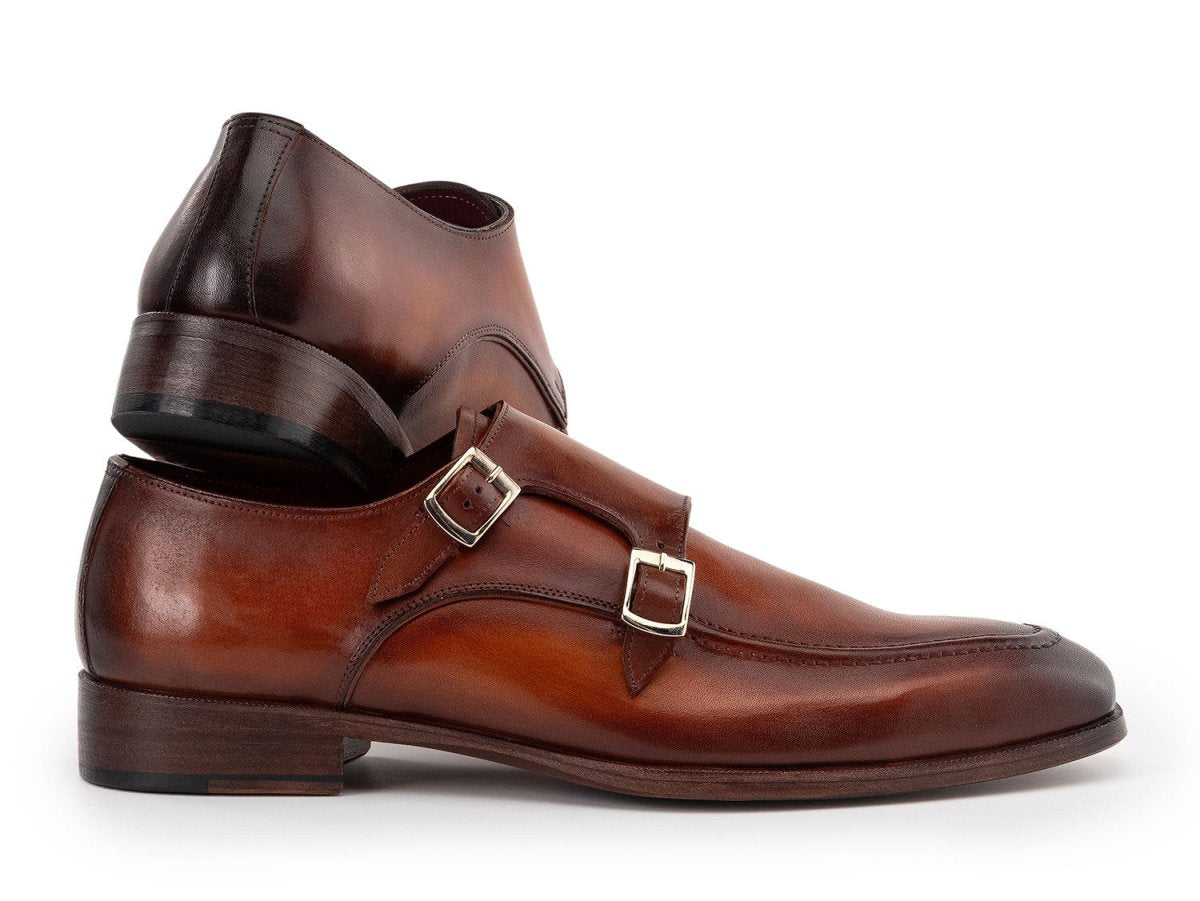 Paul Parkman Men's Custom Made Brown Leather Double Monkstrap Shoes SW537BW