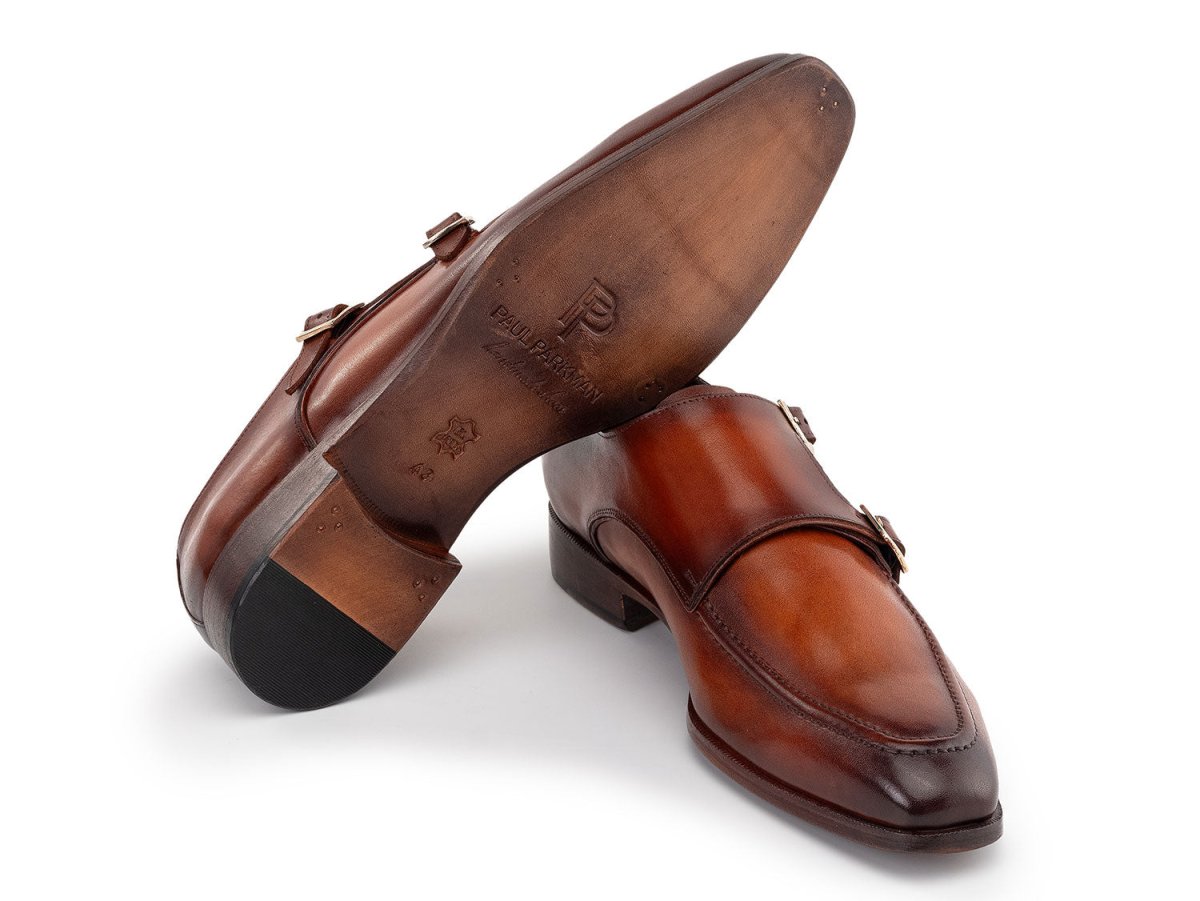 Paul Parkman Men's Custom Made Brown Leather Double Monkstrap Shoes SW537BW