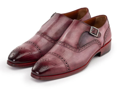 Paul Parkman Men's Custom Made Cap Toe Monkstrap Shoes Burgundy 65BUR28