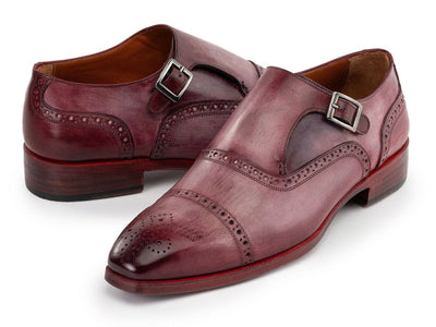 Paul Parkman Men's Custom Made Cap Toe Monkstrap Shoes Burgundy 65BUR28