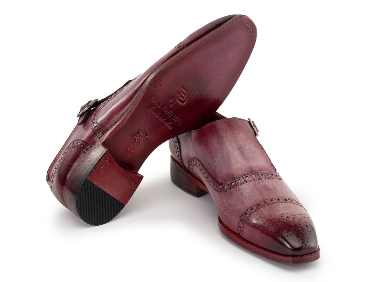 Paul Parkman Men's Custom Made Cap Toe Monkstrap Shoes Burgundy 65BUR28