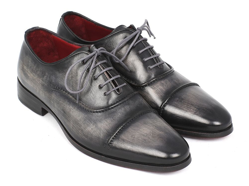 Paul Parkman Men's Custom Made Captoe Oxfords Gray and Black Hand Painted Shoes 077 - GRY