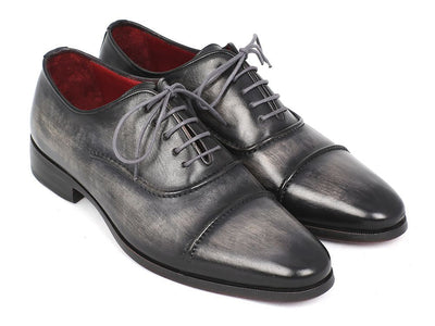 Paul Parkman Men's Custom Made Captoe Oxfords Gray and Black Hand Painted Shoes 077 - GRY