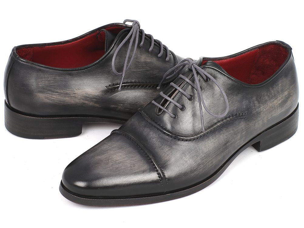 Paul Parkman Men's Custom Made Captoe Oxfords Gray and Black Hand Painted Shoes 077 - GRY