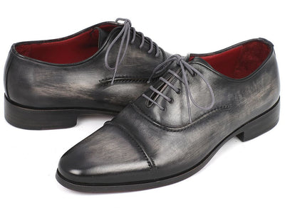 Paul Parkman Men's Custom Made Captoe Oxfords Gray and Black Hand Painted Shoes 077 - GRY