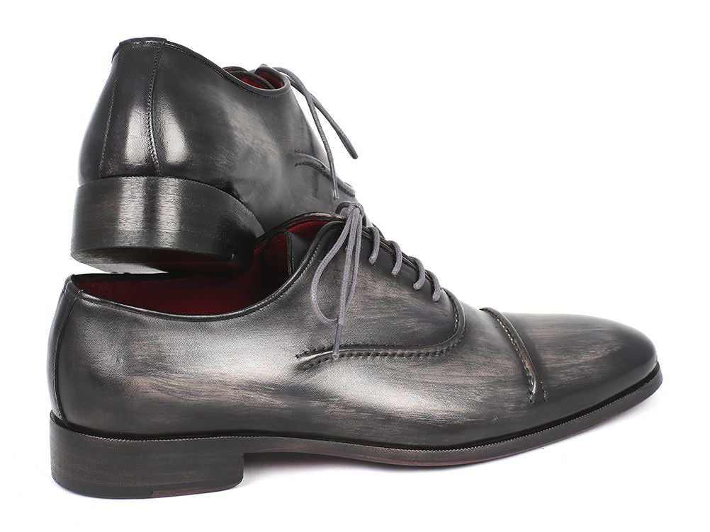 Paul Parkman Men's Custom Made Captoe Oxfords Gray and Black Hand Painted Shoes 077 - GRY