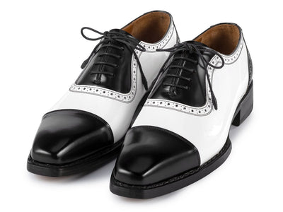 Paul Parkman Men's Custom Made Goodyear Welted Cap Toe Oxfords Black and White 9482 BNW