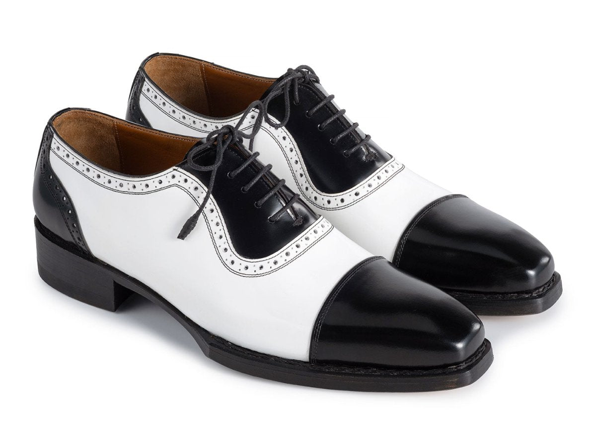 Paul Parkman Men's Custom Made Goodyear Welted Cap Toe Oxfords Black and White 9482 BNW
