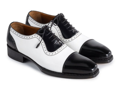 Paul Parkman Men's Custom Made Goodyear Welted Cap Toe Oxfords Black and White 9482 BNW