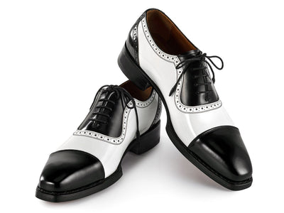 Paul Parkman Men's Custom Made Goodyear Welted Cap Toe Oxfords Black and White 9482 BNW