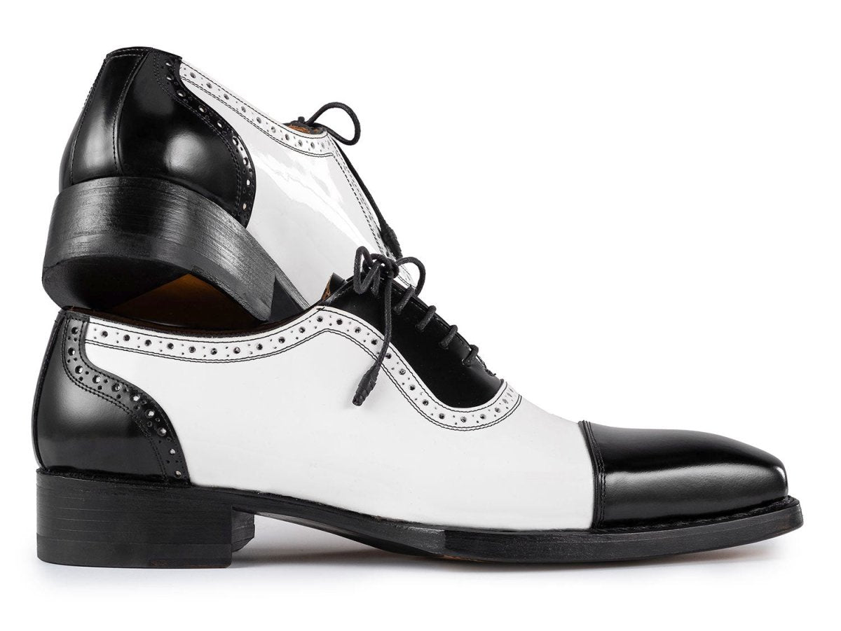 Paul Parkman Men's Custom Made Goodyear Welted Cap Toe Oxfords Black and White 9482 BNW